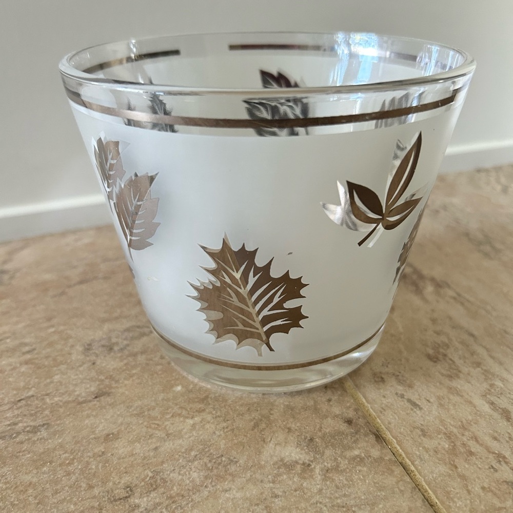 Vintage Libbey Cocktail Ice Bowl Metallic Platinum Leaf Leaves